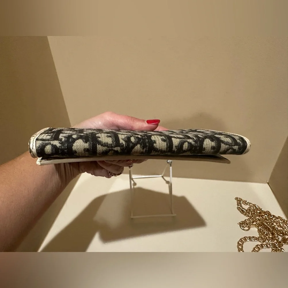 Dior trotter long wallet blue/cream #1 w/added unbranded chain